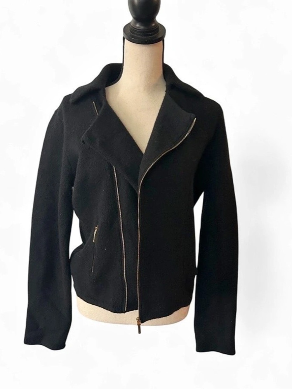 Lauren Ralph Lauren Black 100% Lambswool Wool Moto Jacket Large Heritage